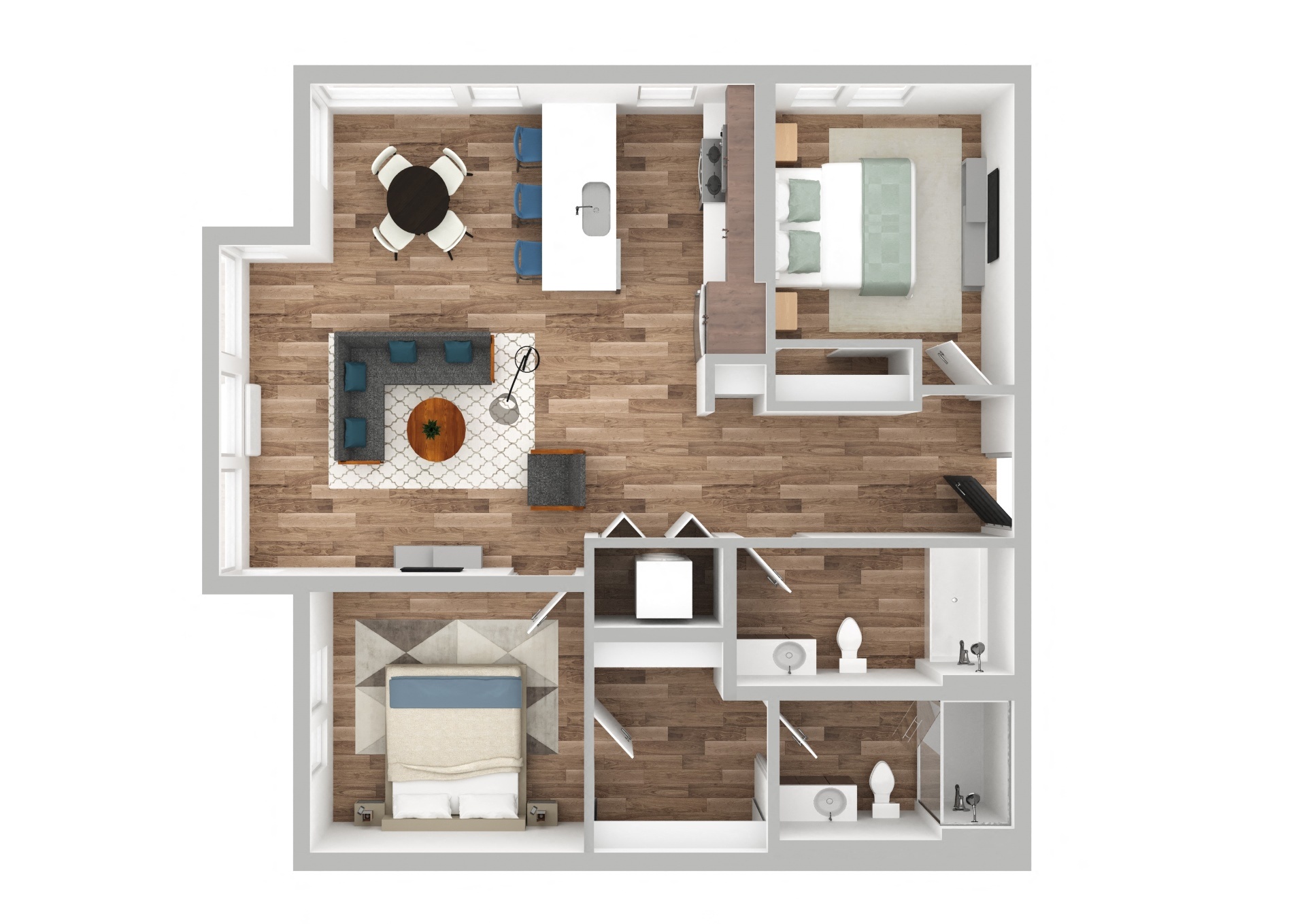 Floor plan for 2 beds, 2 baths, 1014 sqft